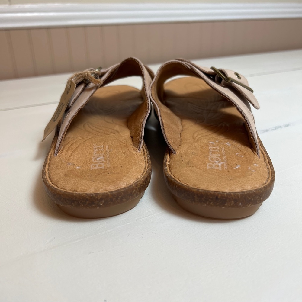 Born Women's Beige Leather Buckle Slide Sandals - Picture 4 of 12